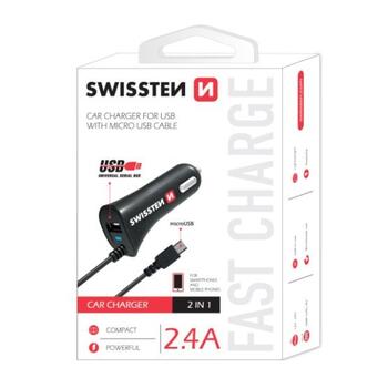 Swissten Премиум Автомобильная зарядка USB + 2.4A + кабель Micro USB (SW-CCH-DU2.4A-B)