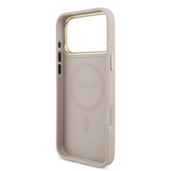 Guess PU Leather 4G Strass Triangle Logo Gold Frame MagSafe Case Защитный чехол для iPhone 17 Pro Max / розовый (GUHMP17XP4GTDGMP)