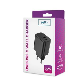 Setty USB / USB-C Tīkla Lādētājs 20W (GSM106082)