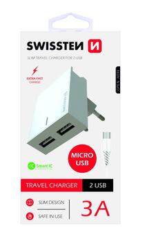 Swissten Smart IC Tīkla Lādētājs 2x USB 3А / 15W Ar Micro USB vadu 1.2m (SW-DET-2.1AWCM-WH)