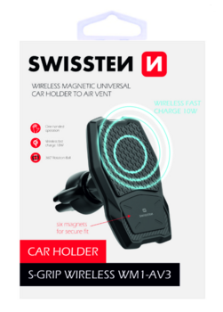 Swissten WM1-AV3 Air Vent Универсальный Держатель C Беспроводной Зарядкой + Micro USB Провод 1.2м (WM1-AV3)
