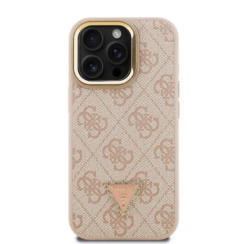 Guess PU 4G Strass Triangle Logo Stand Camera Frame MagSafe Case Защитный чехол для iPhone 15 Pro Max / розовый (GUHMP15XPCS4GPTP)