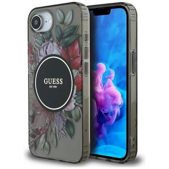 Guess IML Flowers MagSafe Case Защитный чехол для iPhone 16e / чёрный (GUHMPSE4HFWBRCEK)