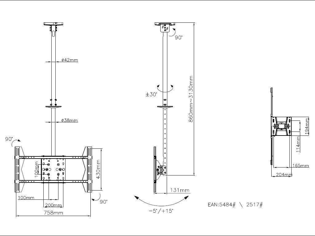 Multibrackets MB-5484 TV griestu kronšteins televizoriem līdz 63