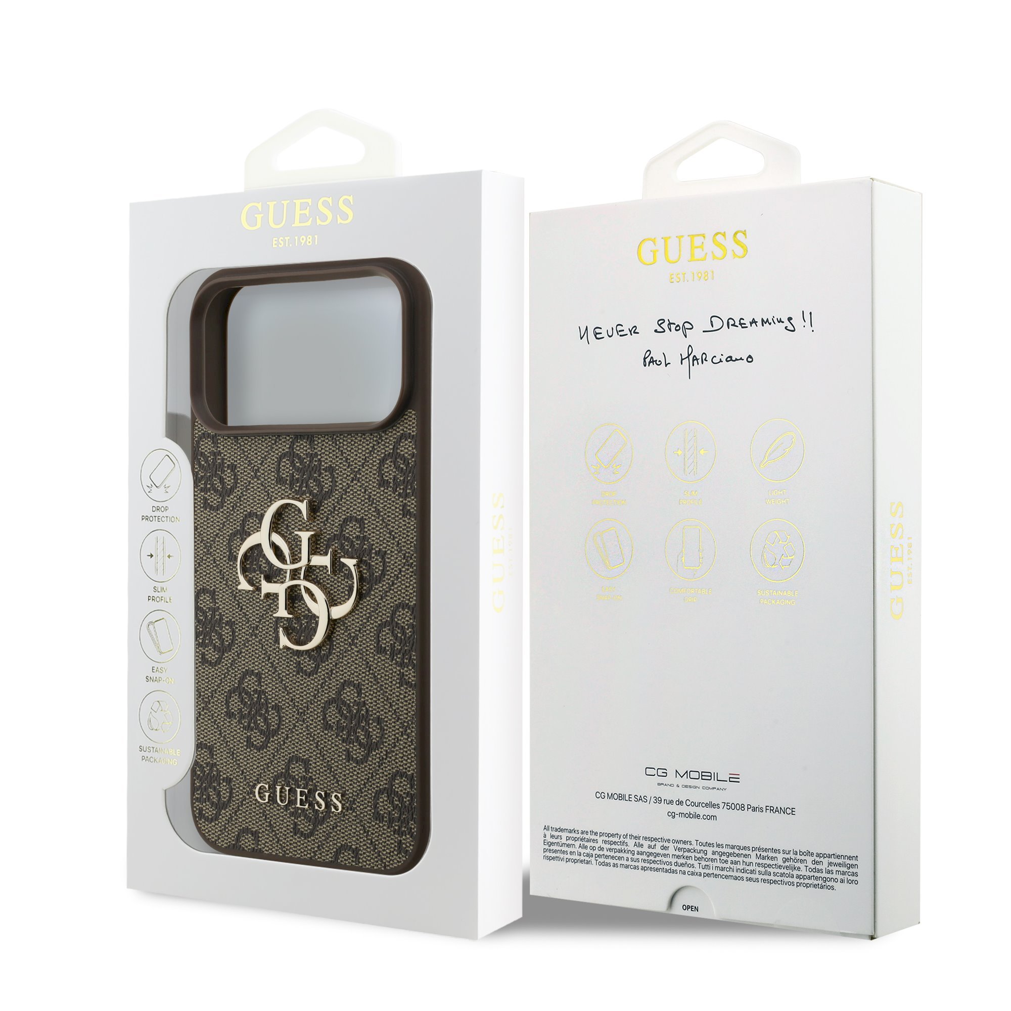 Guess PU 4G Metal Logo Case Aizsargapvalks priekš iPhone 18 Pro Max / brūns (GUHCP18X4GMGBR)