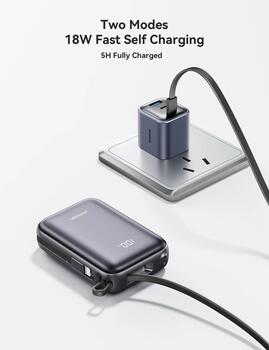 Joyroom JR-PBF29 Power Bank with Digital Display Type-C, PD 22.5W, 20000 mAh with built-in Double Type-C Cable Зарядная батарея / чёрный (JR-PBF29-BLK)