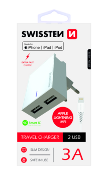 Swissten MFI Apple Сертифицированное Зарядное устройство USB 3А / 15W С проводом Lightning 1.2m (SW-DET-3AWCLMFI-WH)