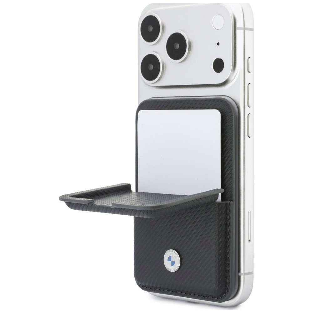 BMW Carbon Wallet Case Metal Logos MagSafe Telefona maciņš ar rāvējslēdzēju / antracīta (BMOWMCS26PTKLG)