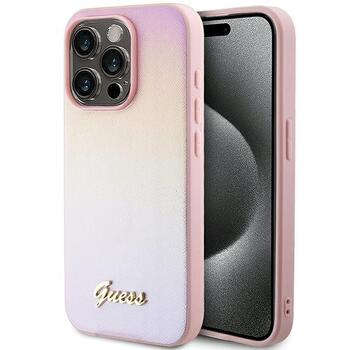Guess GUHCP15LPSAIRSP Saffiano Iridescent Script Aizsargapvalks priekš iPhone 15 Pro 6.1