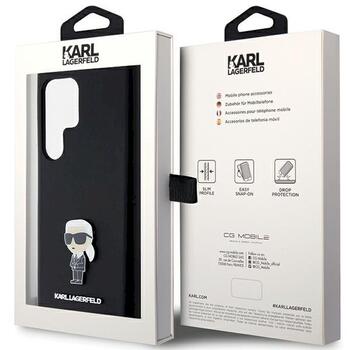 Karl Lagerfeld KLHCS24LSMHKNPK Silicone Ikonik Metal Pin Aizsargapvalks priekš S24 Ultra S928 / melns (KLHCS24LSMHKNPK)