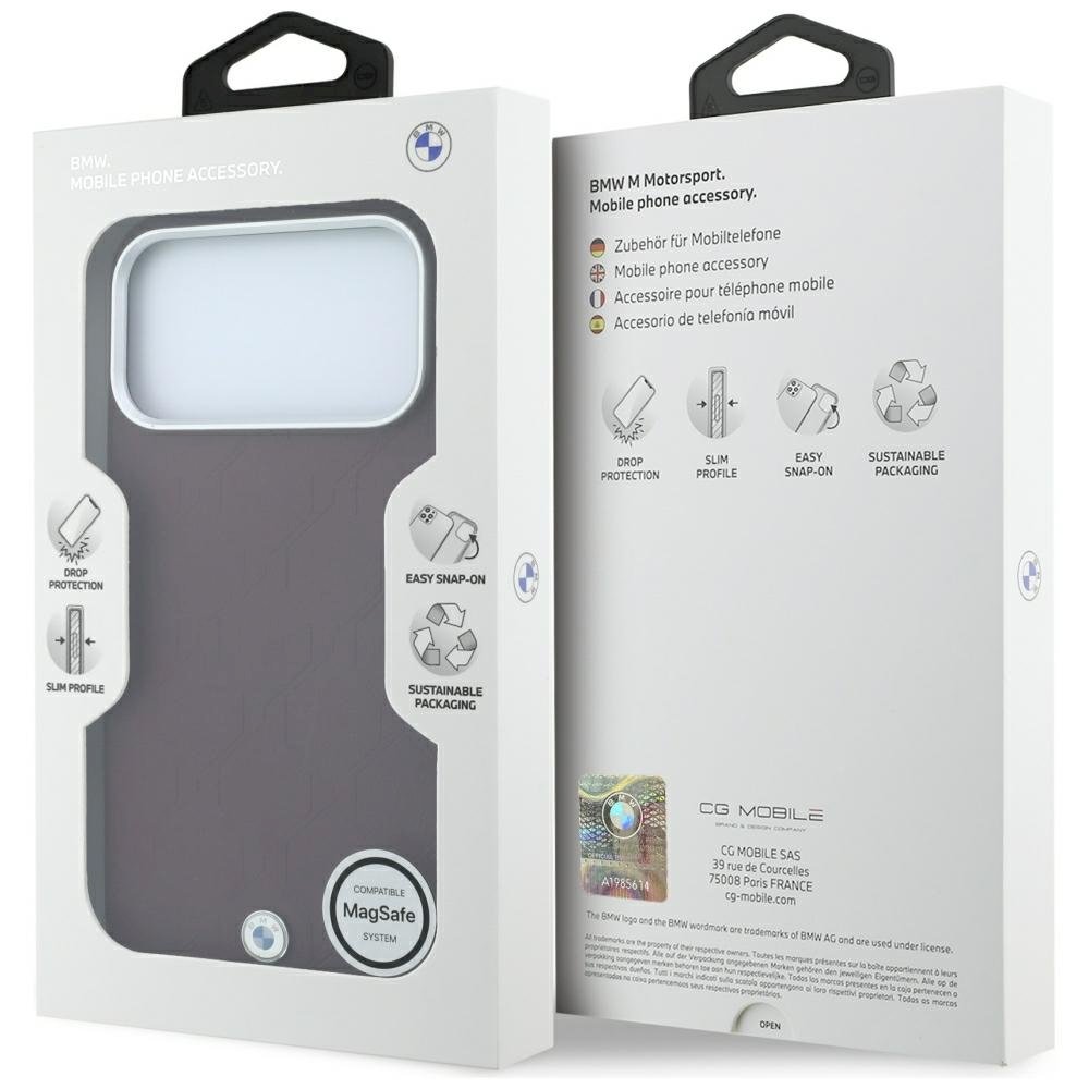 BMW Sign Deboss Quilted Metal Logo MagSafe Case Aizsargapvalks priekš iPhone 18 Pro / 17 Pro / bordo (BMHMP18L26SWOSPR)