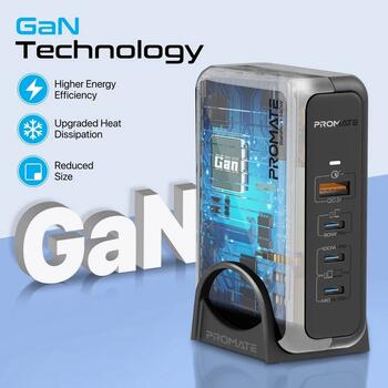 Promate GaNPort-140W GaNFast™ Зарядная станция 140W / USB-C PD 3.1 / QC3.0 (GANPORT140W)