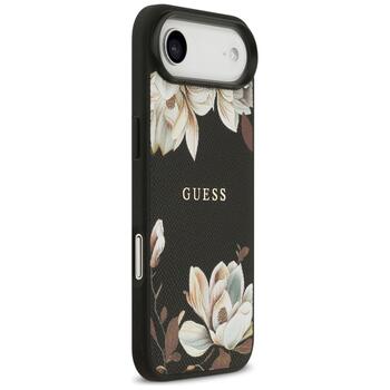 Guess Grained Flowers Classic Logo MagSafe Aizsargapvalks priekš iPhone Air / melns (GUHMP17MPGNMPLMK)