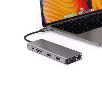 RoGer MST Dock Station 12in1 Lite Док станция для портативного компьютера USB-C на 2x HDMI / 4x USB3.0 / SD/TF / VGA / LAN (RO-MST-12IN1-LITE)
