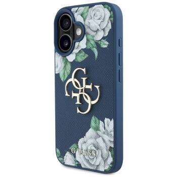 Case Guess Grained Roses Big 4G logo Aizsargapvalks priekš iPhone 16 / zils (GUHCP16SPGROP4MB)