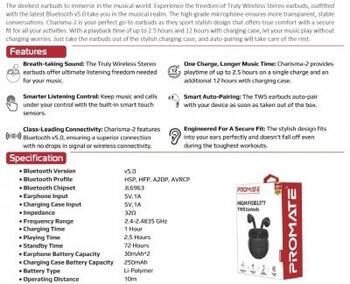 PROMATE Charisma 2 TWS Bluetooth Stereo Austiņas (CASCHARISMA2BK)
