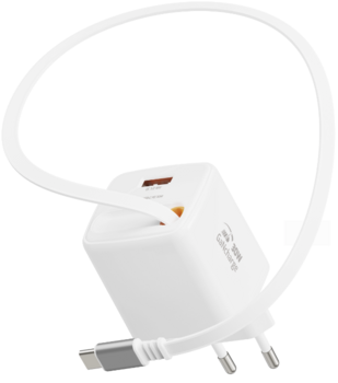 Swissten SlideCHARGE GaN Зарядное устройство 30W USB-A 18W С выдвижным USB-C проводом 0.75m Белый (22070203)