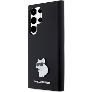 Karl Lagerfeld KLHCS24LSMHCNPK Hardcase Silicone Choupette Metal Pin Aizsargapvalks priekš S24 Ultra S928 / melns (KLHCS24LSMHCNPK)