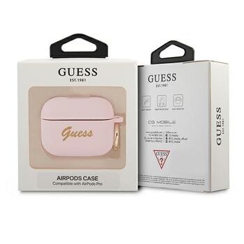 Guess GUAPSSSI AirPods Pro cover Защитный чехол для AirPods Pro Silicone Vintage Script / розовый (GUAPSSSI)