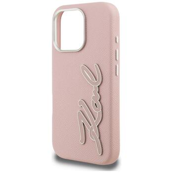 Karl Lagerfeld FW Grained Signature Logo Case Защитный чехол для iPhone 16 Pro Max / розовый (KLHCP16XPGFKSRSP)