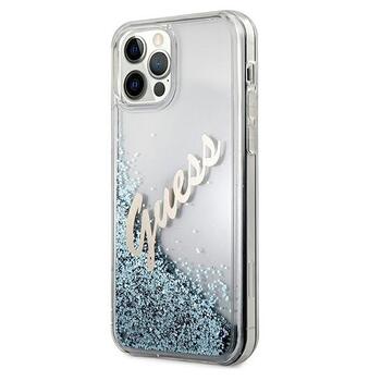 Guess GUHCP12LGLVSBL Glitter Vintage Script Aizsargapvalks priekš iPhone 12 Pro Max 6.7