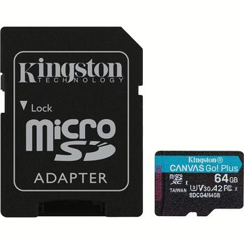 Kingston microSDXC Canvas Go! Plus Gen4 Atmiņas karte / 64GB A2 U3 V30 / + adapter (SDCG4/64GB)