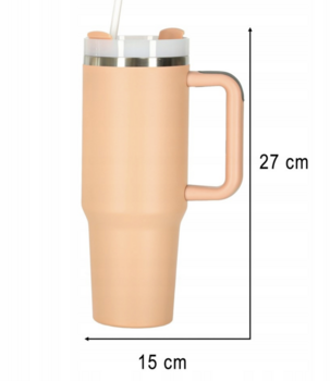 RoGer Termiskā krūze ar salmiņu un rokturi termoss 1200ml pulverveida rozā krāsā (5903039767782)