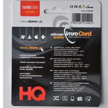 Imro Atmiņas Karte microSDHC / 128GB / cl. 10 UHS-I + Adapteris (MicroSD10/128GADPUHS)