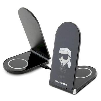 Karl Lagerfeld foldable wireless charger 2-in-1 KLDCRFALKINK Зарядное устройство 15W / чёрный Ikonik MagSafe (KLDCRFALKINK)