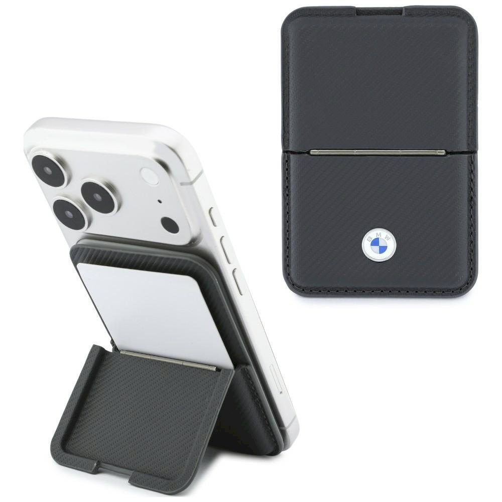 BMW Carbon Wallet Case Metal Logos MagSafe Telefona maciņš ar rāvējslēdzēju / antracīta (BMOWMCS26PTKLG)