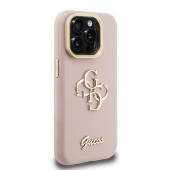 Guess PU Grained 4G Logo Stand Camera Frame Case Aizsargapvalks priekš iPhone 15 Pro / rozā (GUHCP15LPCS4GSP)