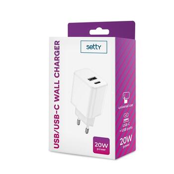 Setty USB / USB-C Tīkla Lādētājs 20W (GSM106083)