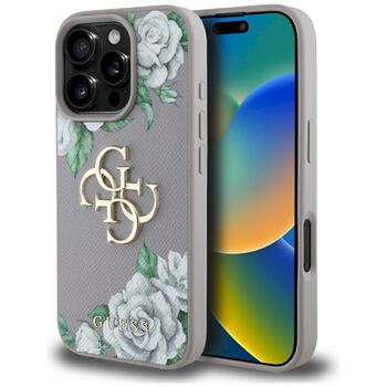 Case Guess Grained Roses Big 4G logo Aizsargapvalks priekš iPhone 16 Pro / violets (GUHCP16LPGROP4MU)