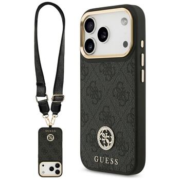 Guess 4G Strass Logo & Big Strap Metal Buttons MagSafe Защитный чехол для iPhone 17 Pro / чёрный (GUHMP17LP4G4DCSK)