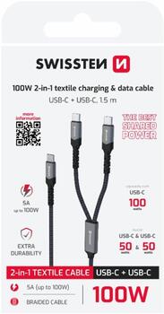 Swissten 2in1 Charging USB-C / 2x USB-C Kabelis 100W 1.5m (72501201)