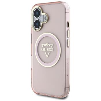 Case Guess IML Metal Mountain Logo MagSafe Aizsargapvalks priekš iPhone 16 / rozā (GUHMP16SHFGTMSLSP)