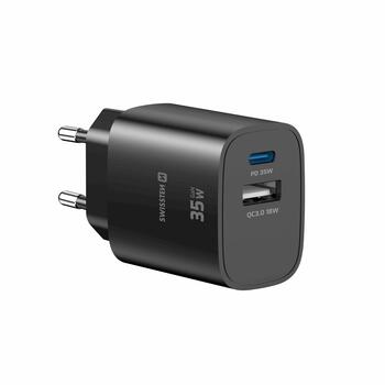 Swissten Edge Сетевое зарядное устройство USB-C PD 35W + USB-A QC 18W (22071716)