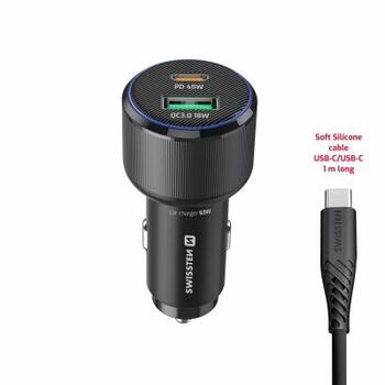 Swissten PD USB-C / USB Automašīnas Lādētājs 63W ar USB-C - USB-C Kabeli 1m (20111910)