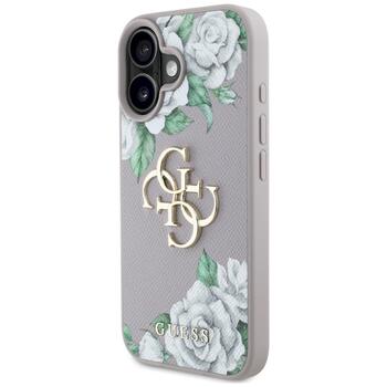 Case Guess Grained Roses Big 4G logo Защитный чехол для iPhone 16 / фиолетовый (GUHCP16SPGROP4MU)