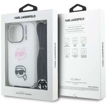 Karl Lagerfeld IML Crossbody Karl&Choupette Head Aizsargapvalks priekš iPhone 16 Pro / balts (KLHCP16LHCDHGFBH)