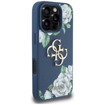 Case Guess Grained Roses Big 4G logo Защитный чехол для iPhone 16 Pro Max / синий (GUHCP16XPGROP4MB)