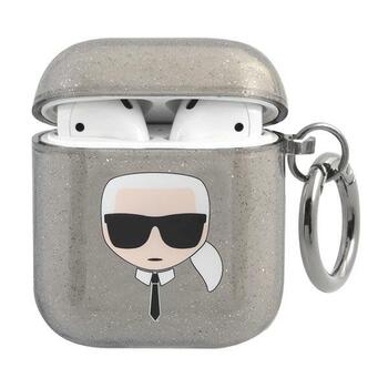 Karl Lagerfeld KLA2UKHGK Защитный чехол для AirPods Glitter Karl`s Head / чёрный (KLA2UKHGK)