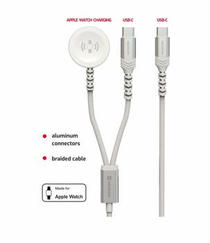 Swissten 2in1 Беспроводное Зарядное Устройство Для Apple Watch и USB-C / USB-C / 1.2m (22065504)