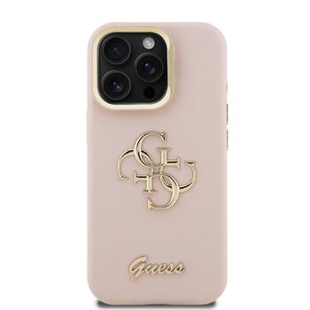 Guess PU Grained 4G Logo Stand Camera Frame Case Aizsargapvalks priekš iPhone 15 Pro / rozā (GUHCP15LPCS4GSP)