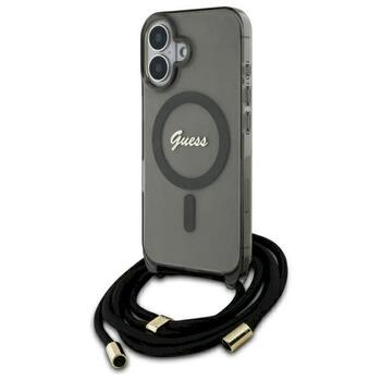 Guess GUHMP16SHCTSGNSK Hardcase Crossbody Cord Script MagSafe Aizsargapvalks priekš iPhone 16 6.1