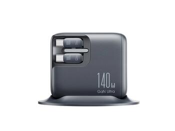Joyroom JR-TRD01 Desktop Charger GaN Fast Charger U+U+C Зарядное устройство PD 140W PD3.1 PPS AFC SCP FCP QC3.0 со встроенным 2x Type-C кабелем PD 100W / серый (JR-TRD01-GRY)
