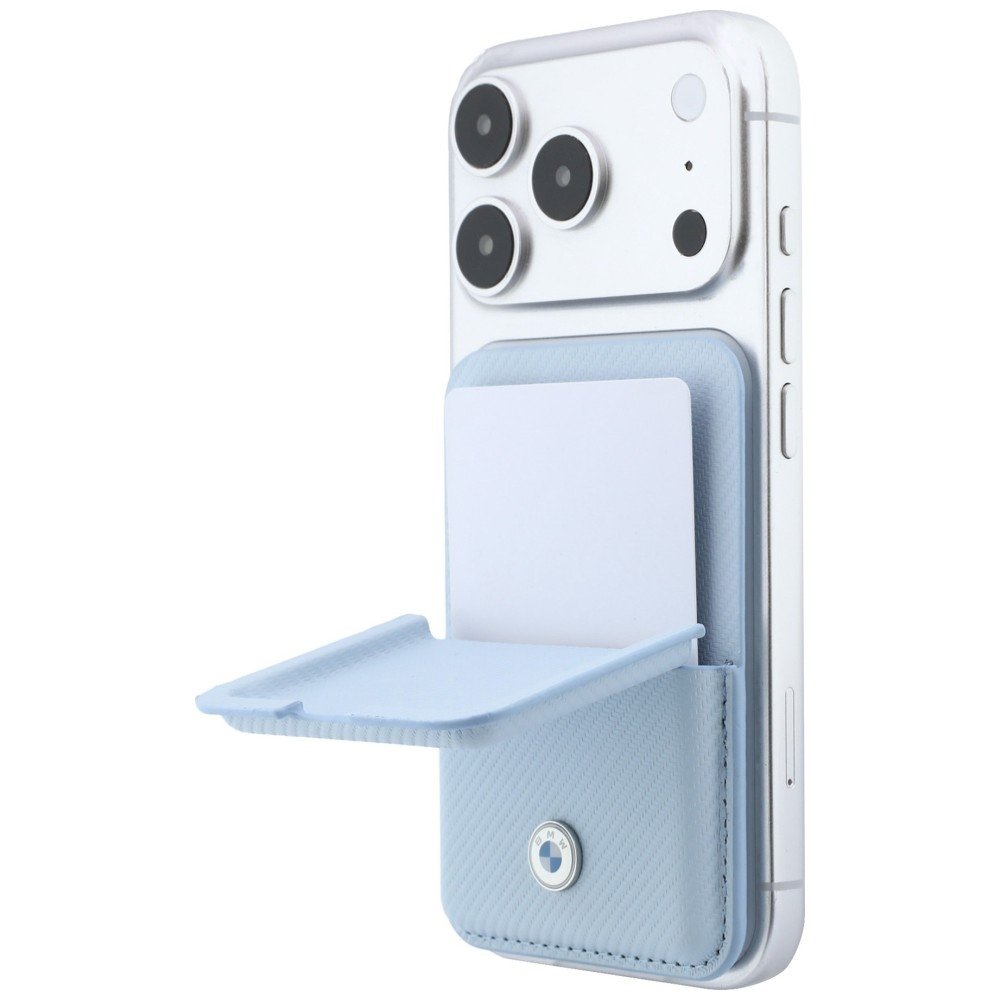 BMW Carbon Wallet Case Metal Logos MagSafe Telefona maciņš ar rāvējslēdzēju / zils (BMOWMCS26PTKLB)