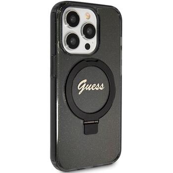 Guess GUHMP15XHRSGSK Hardcase Ring Stand Script Glitter MagSafe Aizsargapvalks priekš iPhone 15 Pro Max 6.7