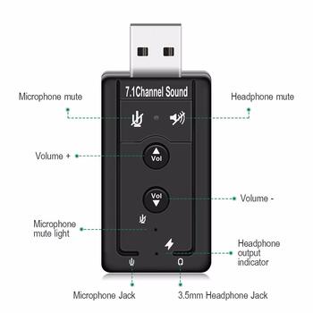 RoGer USB Аудио картa с микрофонным входом Virtual 7.1 (RO-SOUNDCARD7.1-BK)