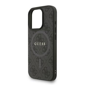 Guess PU Leather 4G Colored Ring Strap MagSafe Case Aizsargapvalks priekš iPhone 16 Pro / melns (GUHMP16LP4GREGSK)